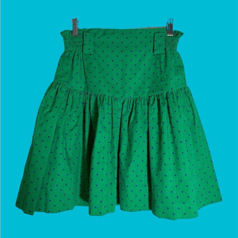 Green With Blue Polkadots Fit And Flare V Shape Drop Waist Skirt Xs /S